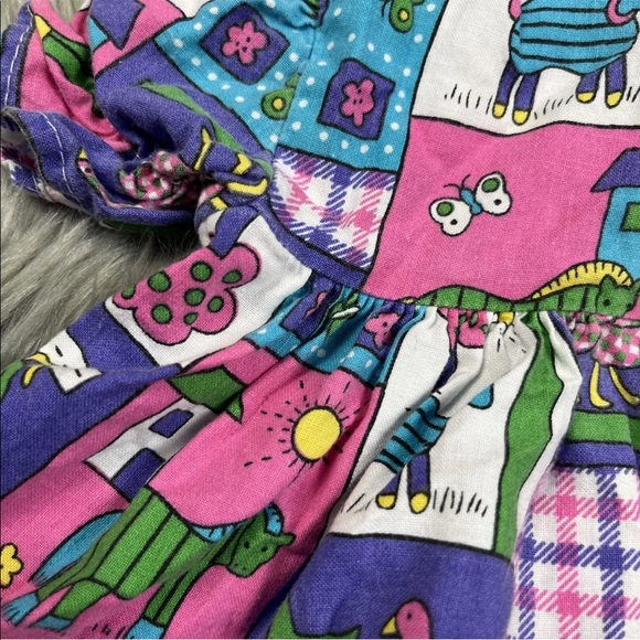 Vintage Martha’s Miniatures Baby Girls Pink Purple Animal Ruffle Dress - Picture 12 of 12